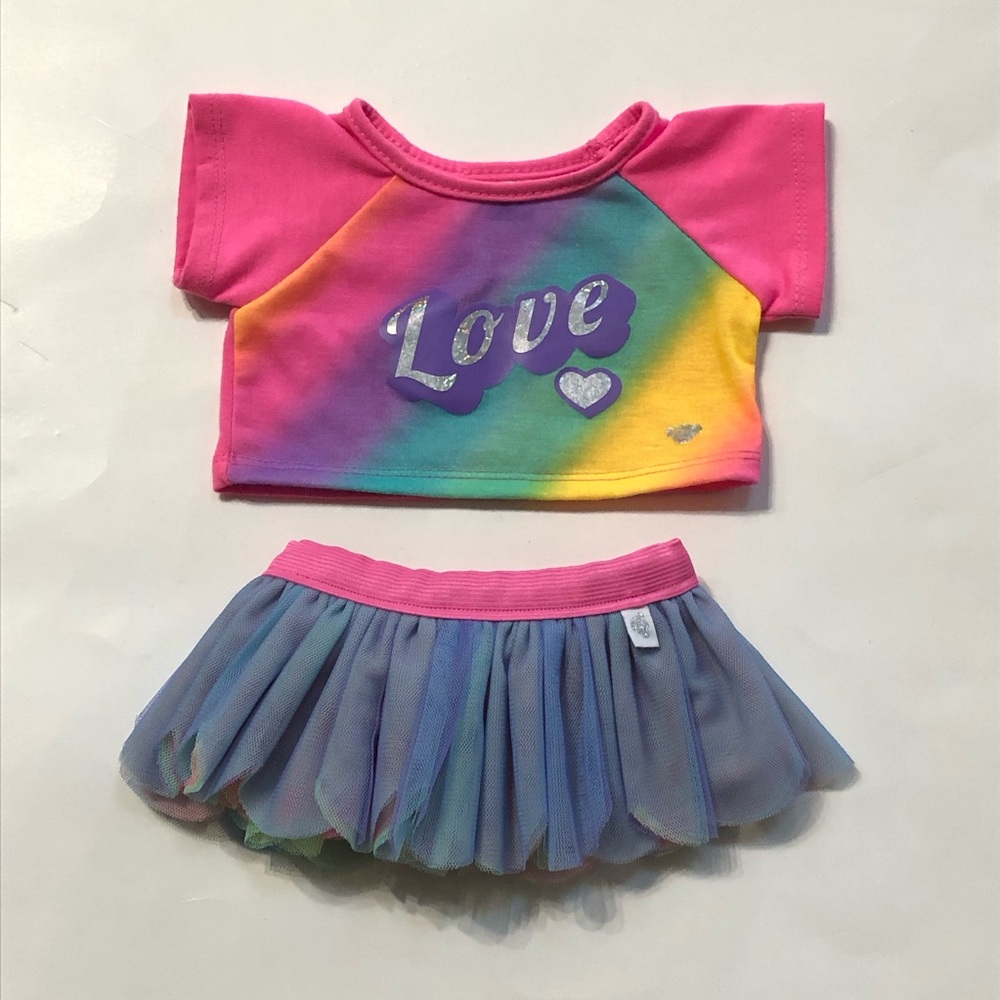 Build-A-Bear Workshop Rainbow "Love" T-Shirt & Pastel Rainbow Tutu